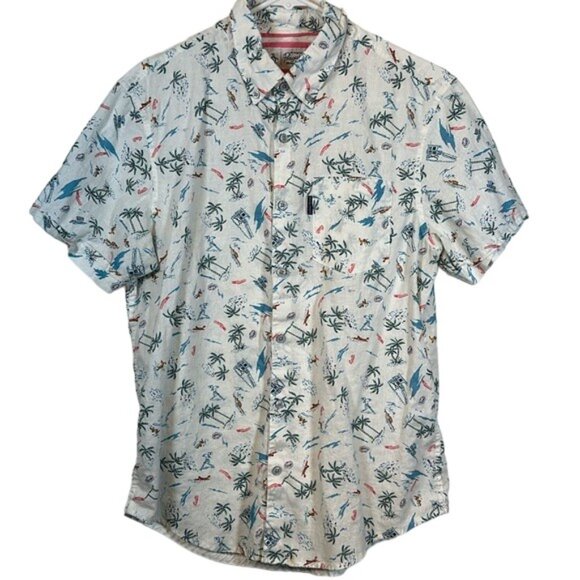 Original Penguin White Palm Tree Vacation Hawaii Button Down Shirt Med #1353-LA - Picture 1 of 6